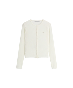 (MADE / Easy Washable / 2 Neck Types / Soft & Stretchy) Mother-of-Pearl Pendant Ribbed Knit Cardigan