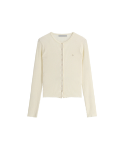 (MADE / Easy Washable / 2 Neck Types / Soft & Stretchy) Mother-of-Pearl Pendant Ribbed Knit Cardigan
