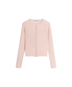 (MADE / Easy Washable / 2 Neck Types / Soft & Stretchy) Mother-of-Pearl Pendant Ribbed Knit Cardigan