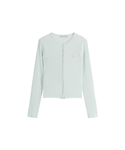(MADE / Easy Washable / 2 Neck Types / Soft & Stretchy) Mother-of-Pearl Pendant Ribbed Knit Cardigan