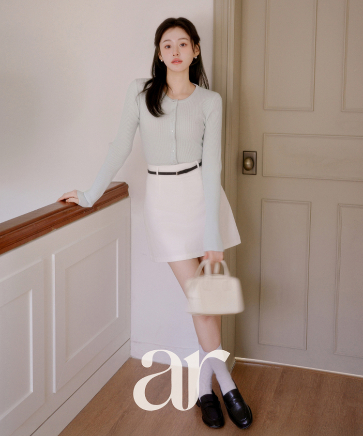 (MADE / Easy Washable / 2 Neck Types / Soft & Stretchy) Mother-of-Pearl Pendant Ribbed Knit Cardigan SKY MINT