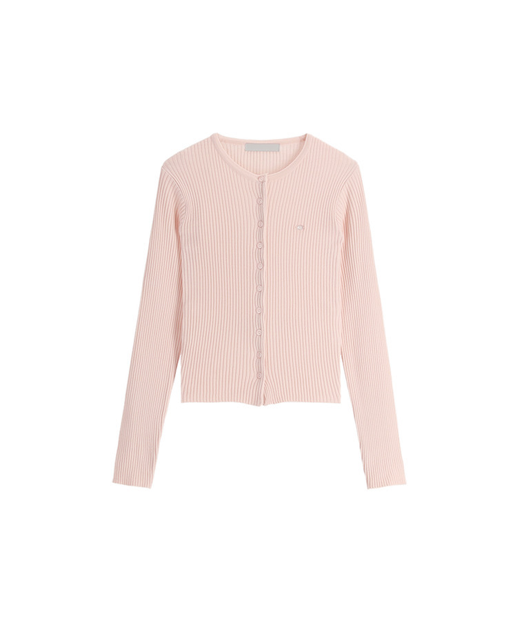 (MADE / Easy Washable / 2 Neck Types / Soft & Stretchy) Mother-of-Pearl Pendant Ribbed Knit Cardigan