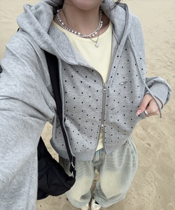 【✔企画】ドットナグランフードジップアップ MELANGE