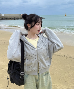 【✔企画】ドットナグランフードジップアップ MELANGE