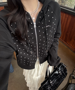 【✔企画】ドットナグランフードジップアップ BLACK