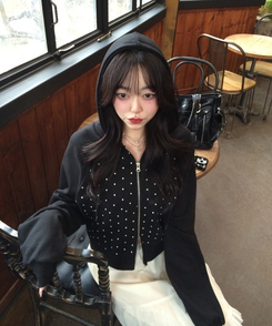 【✔企画】ドットナグランフードジップアップ BLACK