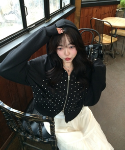 【✔企画】ドットナグランフードジップアップ BLACK