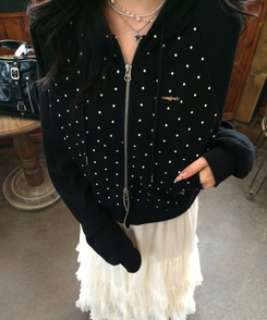 【✔企画】ドットナグランフードジップアップ BLACK