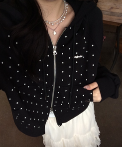 【✔企画】ドットナグランフードジップアップ BLACK