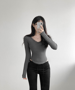 レースVネックTシャツ CHARCOAL