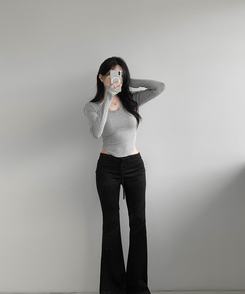 レースVネックTシャツ GRAY