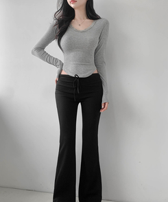 レースVネックTシャツ GRAY