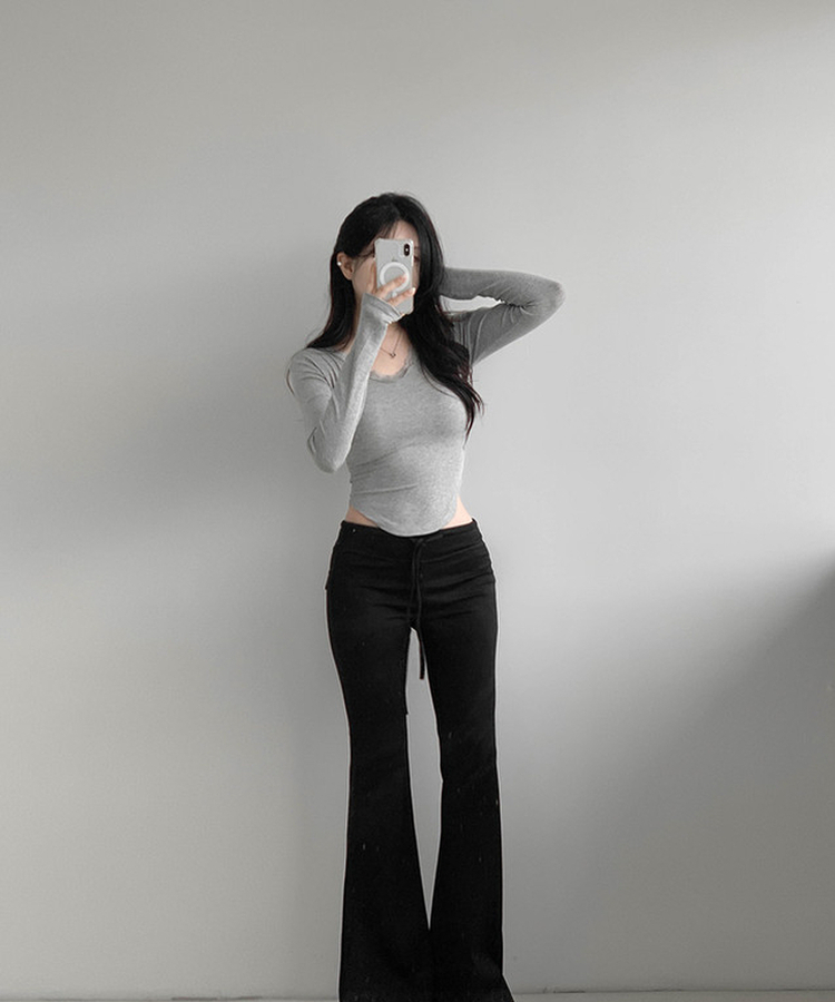 レースVネックTシャツ GRAY