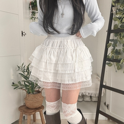 リボンティアードミニスカート WHITE