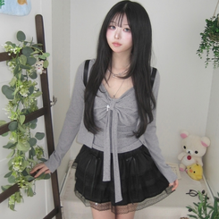 リボンティアードミニスカート BLACK