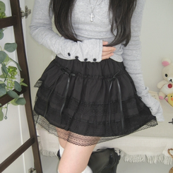 リボンティアードミニスカート BLACK