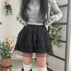 リボンティアードミニスカート BLACK