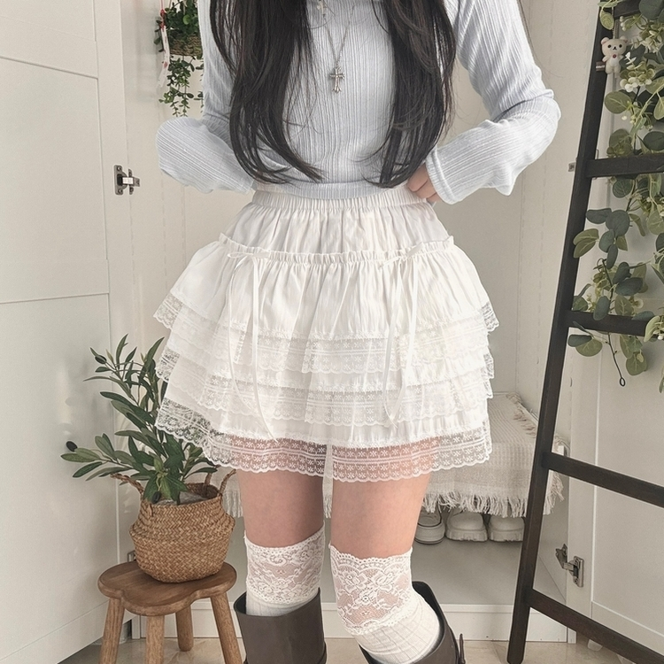 リボンティアードミニスカート WHITE