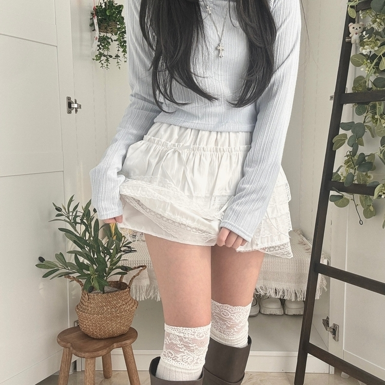 リボンティアードミニスカート WHITE