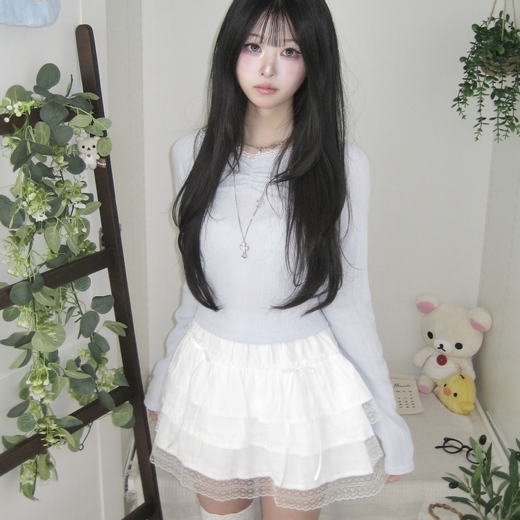 リボンティアードミニスカート WHITE