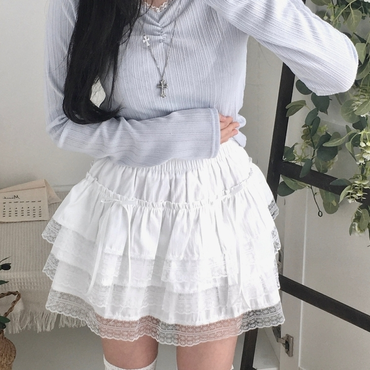 リボンティアードミニスカート WHITE