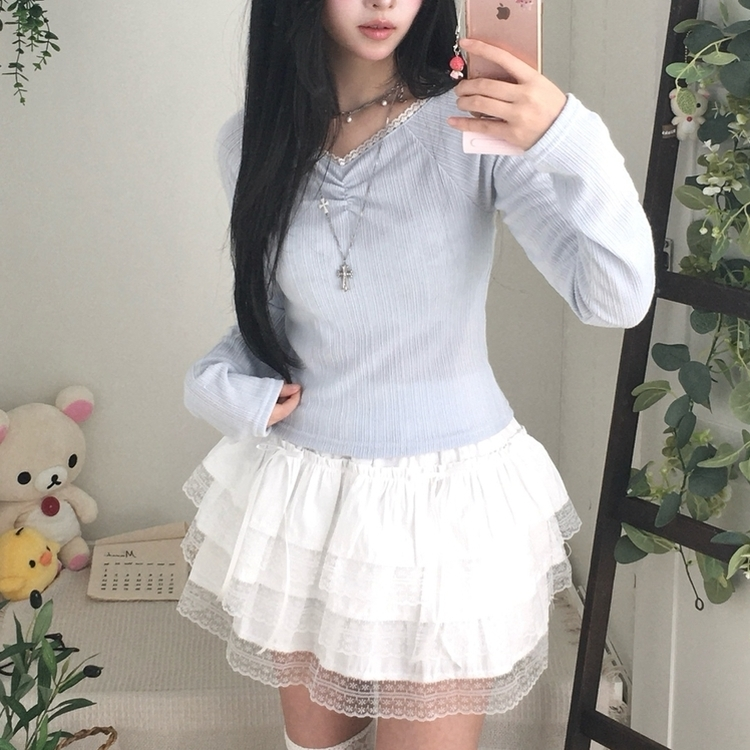 リボンティアードミニスカート WHITE