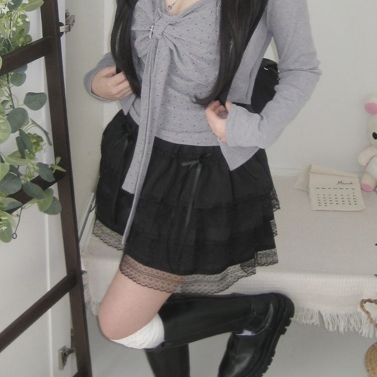 リボンティアードミニスカート BLACK