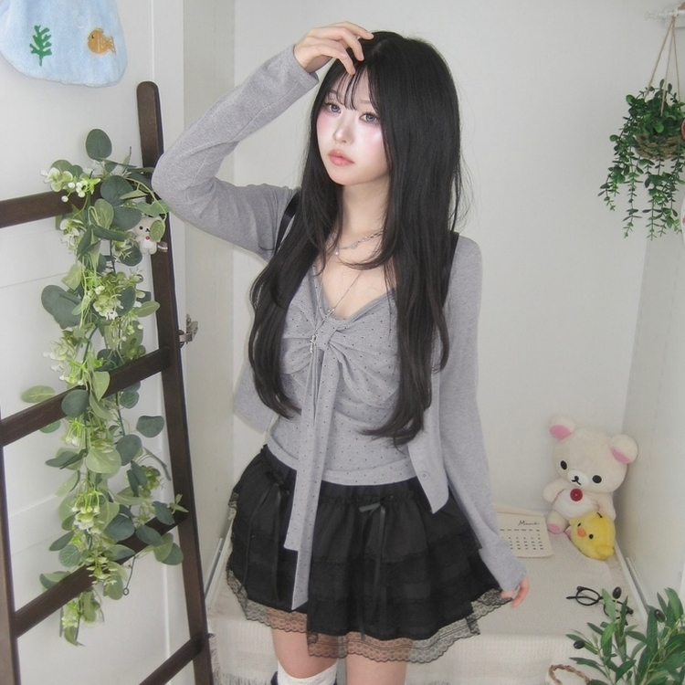 リボンティアードミニスカート BLACK