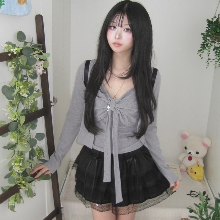 リボンティアードミニスカート BLACK