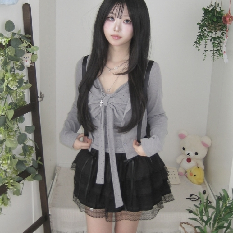 リボンティアードミニスカート BLACK