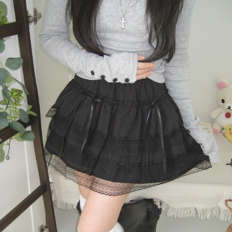 リボンティアードミニスカート BLACK