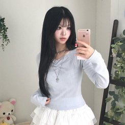 レースシアリング長袖Tシャツ SKY BLUE