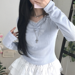 レースシアリング長袖Tシャツ SKY BLUE