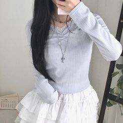 レースシアリング長袖Tシャツ SKY BLUE