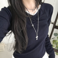 レースシアリング長袖Tシャツ NAVY