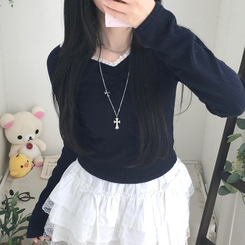 レースシアリング長袖Tシャツ NAVY