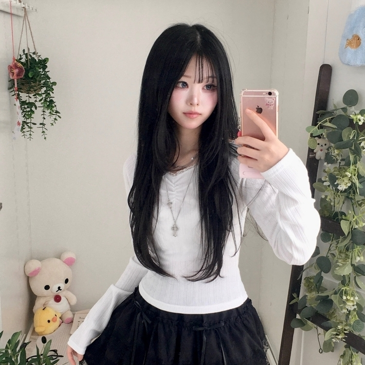 レースシアリング長袖Tシャツ WHITE