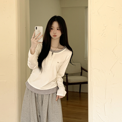 バイカラーレイヤード長袖Tシャツ(5color) IVORY