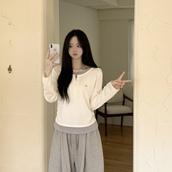 バイカラーレイヤード長袖Tシャツ(5color) IVORY