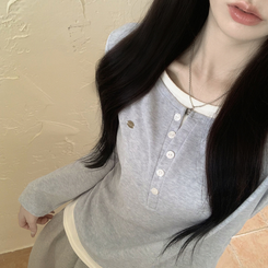 バイカラーレイヤード長袖Tシャツ(5color) SKY BLUE