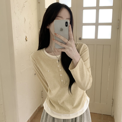 バイカラーレイヤード長袖Tシャツ(5color) YELLOW