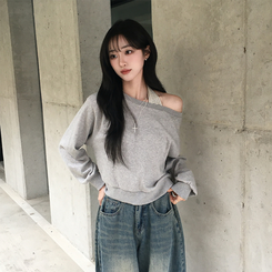 【SET】ボーダーキャミソールオフショルダースウェット GREY