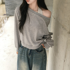 【SET】ボーダーキャミソールオフショルダースウェット GREY