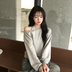 【SET】ボーダーキャミソールオフショルダースウェット GREY