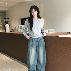 【SET】ボーダーキャミソールオフショルダースウェット GREY