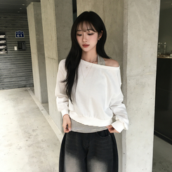 【SET】ボーダーキャミソールオフショルダースウェット WHITE