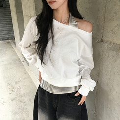 【SET】ボーダーキャミソールオフショルダースウェット WHITE