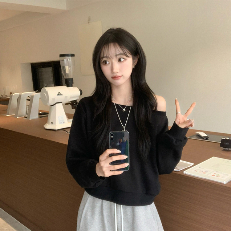 제이미 오프숄더 홀터 나시 맨투맨 세트 스트라이프 홀터넥 나시 긴팔티 오버핏 봄 레이어드 보트넥 상의 3color 블랙