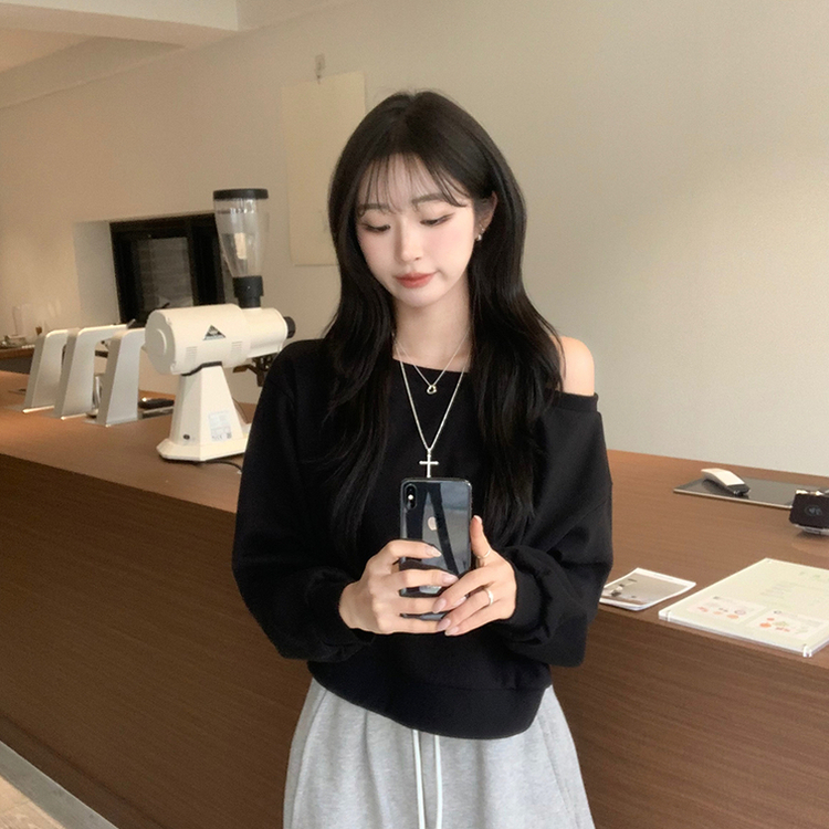 제이미 오프숄더 홀터 나시 맨투맨 세트 스트라이프 홀터넥 나시 긴팔티 오버핏 봄 레이어드 보트넥 상의 3color 블랙