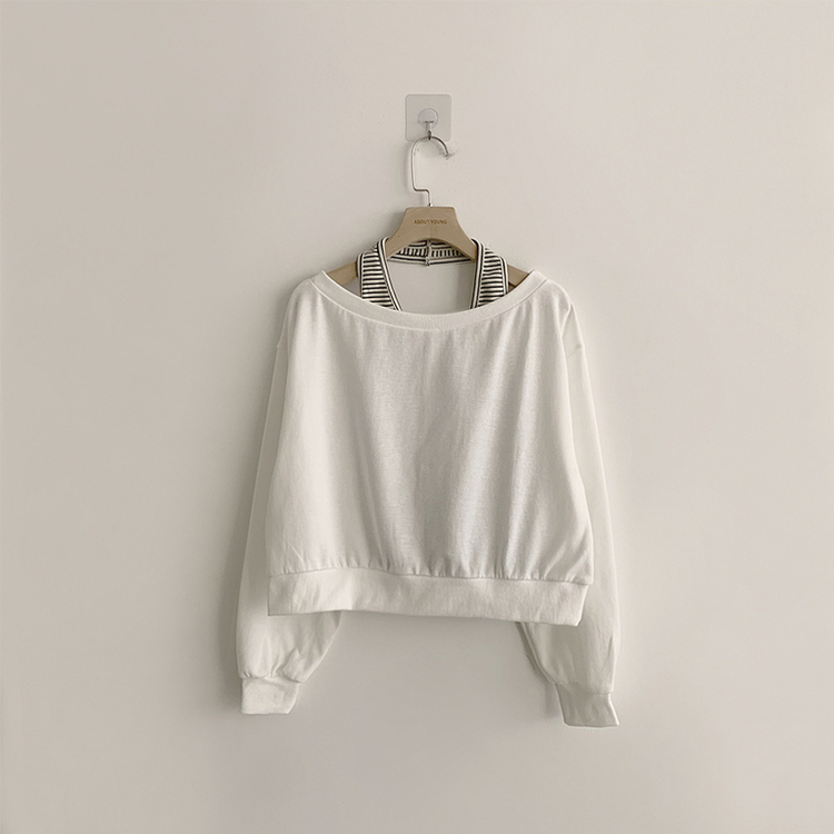 제이미 오프숄더 홀터 나시 맨투맨 세트 스트라이프 홀터넥 나시 긴팔티 오버핏 봄 레이어드 보트넥 상의 3color